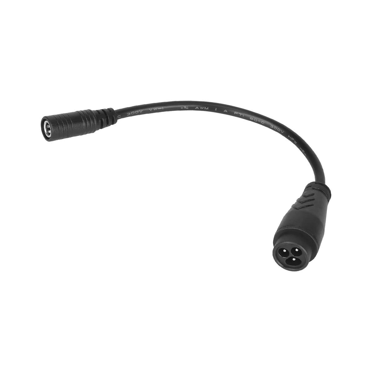 Câble adaptateur noir avec prise DC 2,1 d'un côté et connecteur LP16 3 broches de l'autre