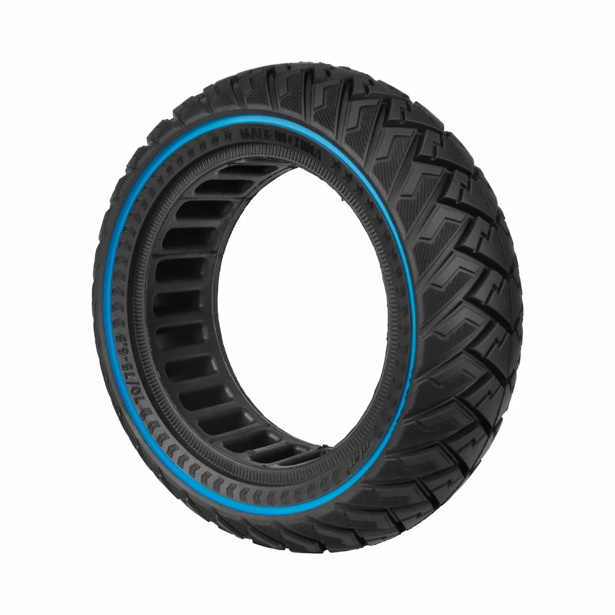 Pneu Plein Tout-Terrain 10 Pouces (70/75-6,5) Motif Ailes avec Lignes Jaune et Bleue Bleu