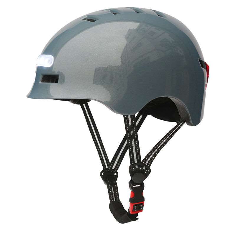 Casque lumineux gris taille XL pour trottinette et vélo vu de profil