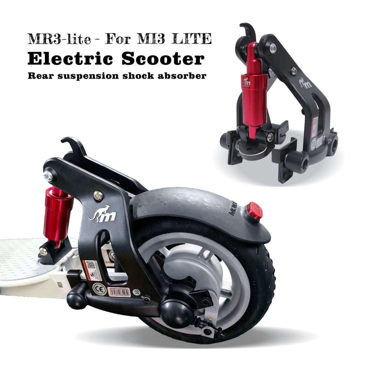 Suspension arrière Monorim MR3-Lite noire et rouge pour trottinette électrique