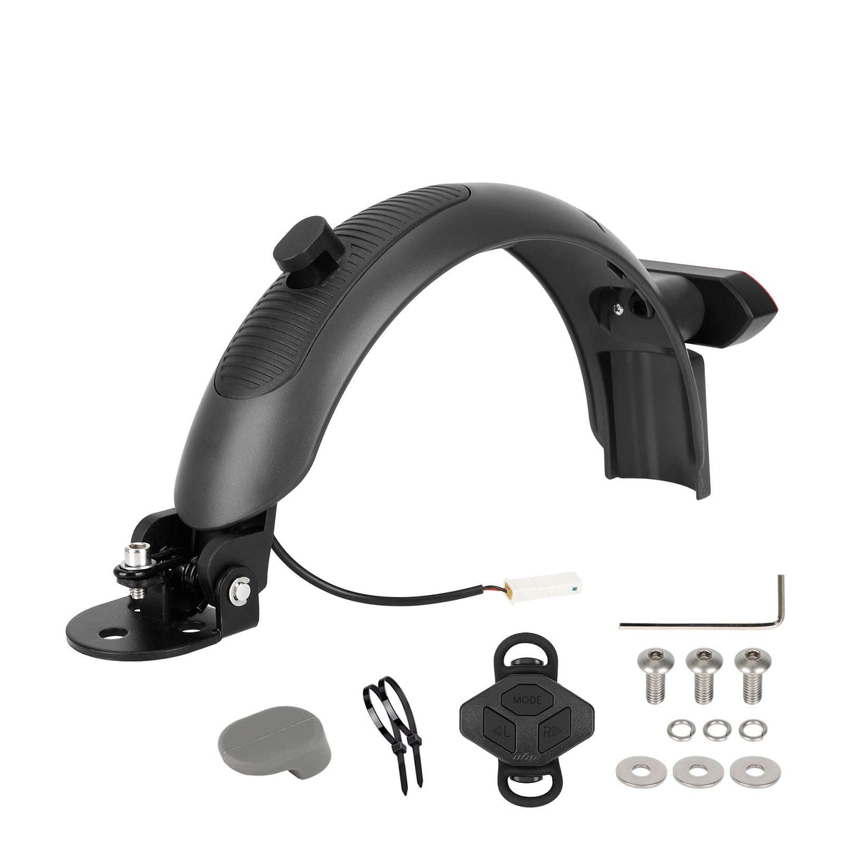 Garde-boue arrière noir pour trottinette électrique avec éclairage clignotant et télécommande sans fil