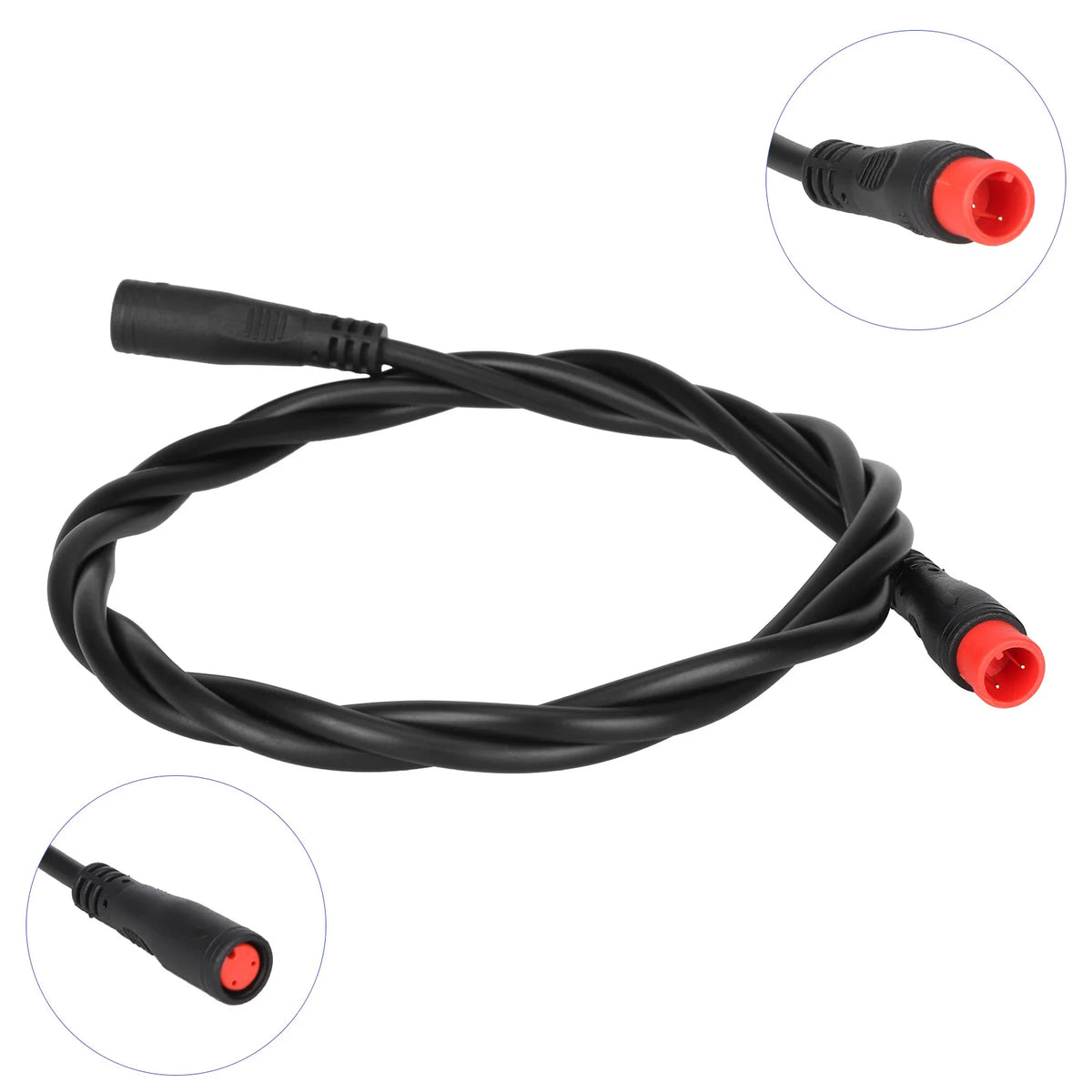 Câble connecteur étanche M8 2 broches noir et rouge de 60 cm avec connecteurs mâle et femelle