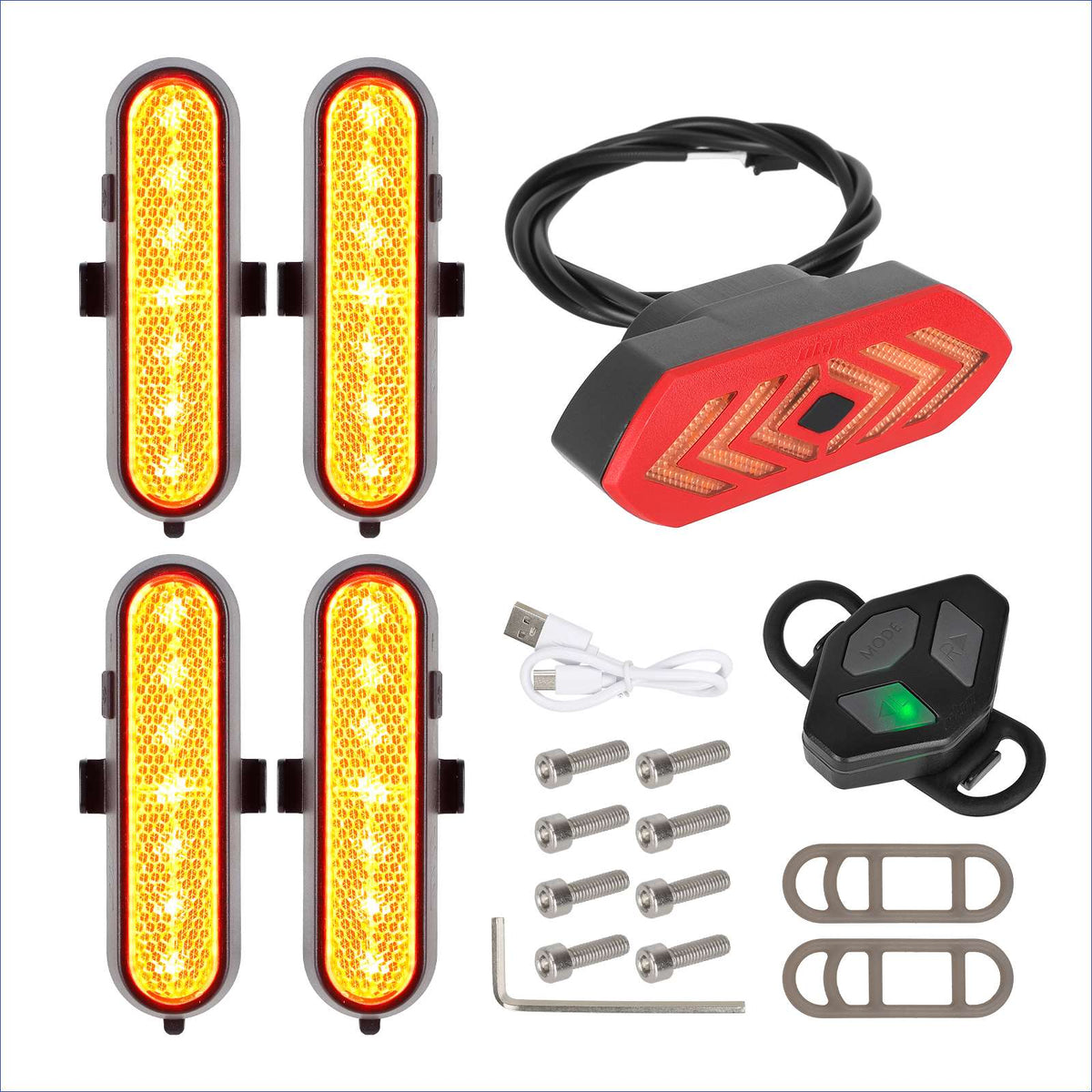 Kit Clignotants et Feu Arrière Rechargeables avec Télécommande Jaune