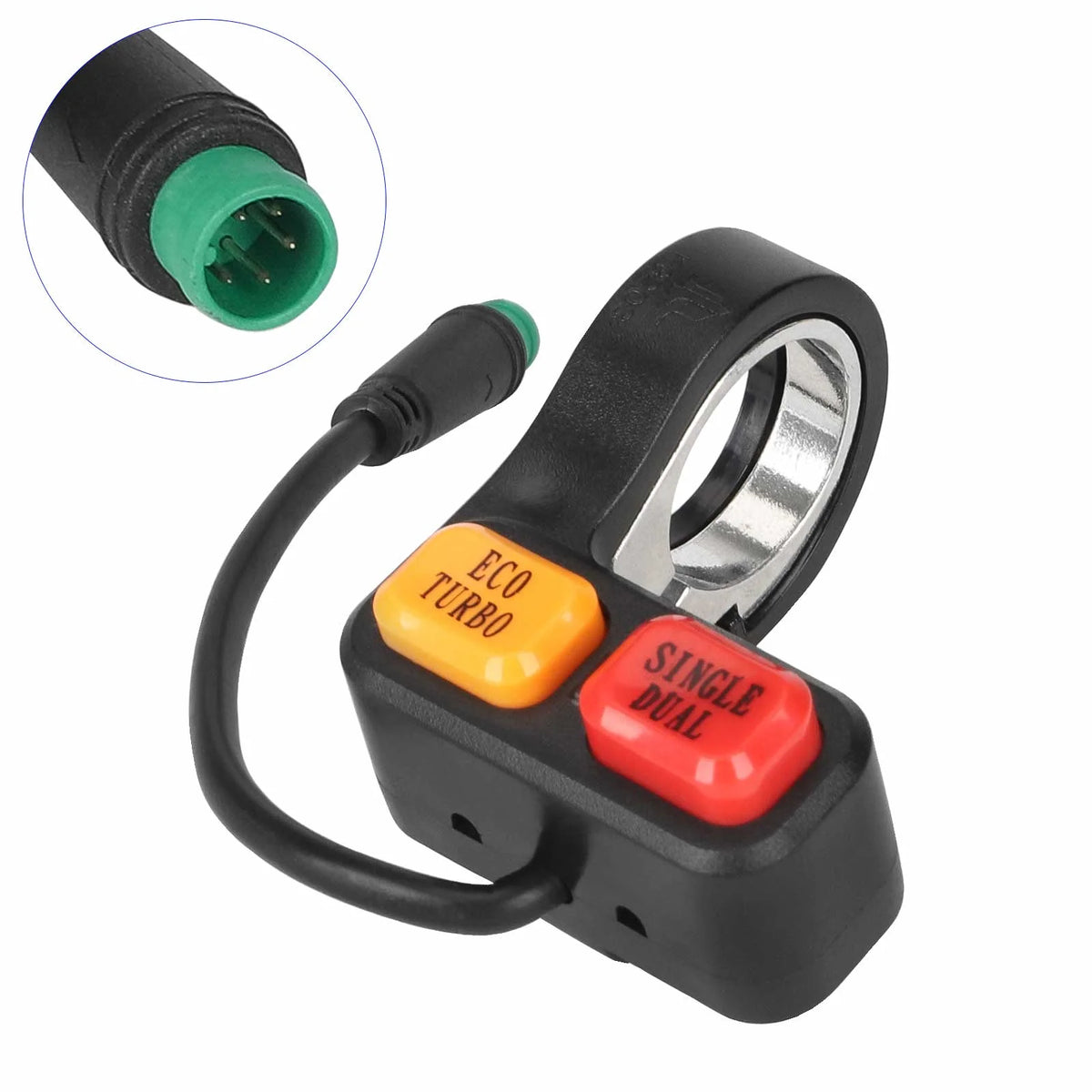 Commodo double bouton Eco/Turbo et Single/Dual noir avec connecteur vert étanche