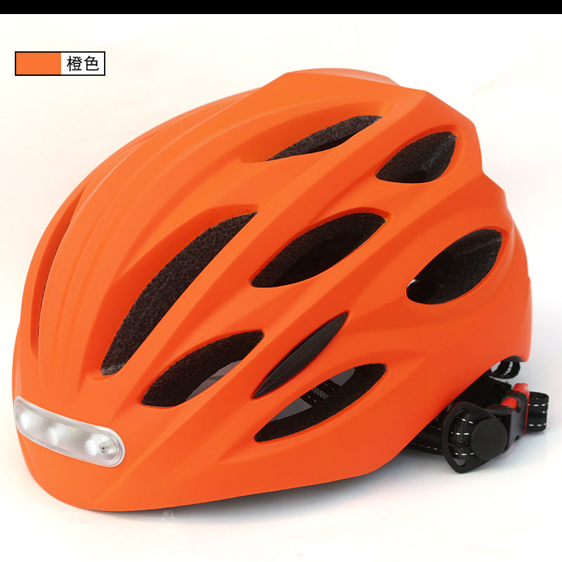 Casque de protection orange avec éclairage LED intégré à l'avant pour trottinette électrique et vélo