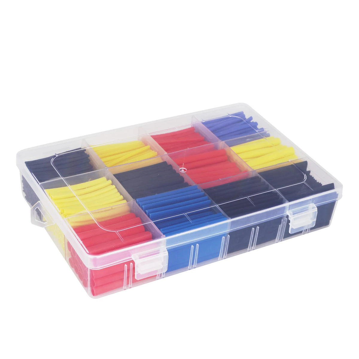 Boîte transparente contenant un kit de 780 gaines thermorétractables multicolores de différentes tailles