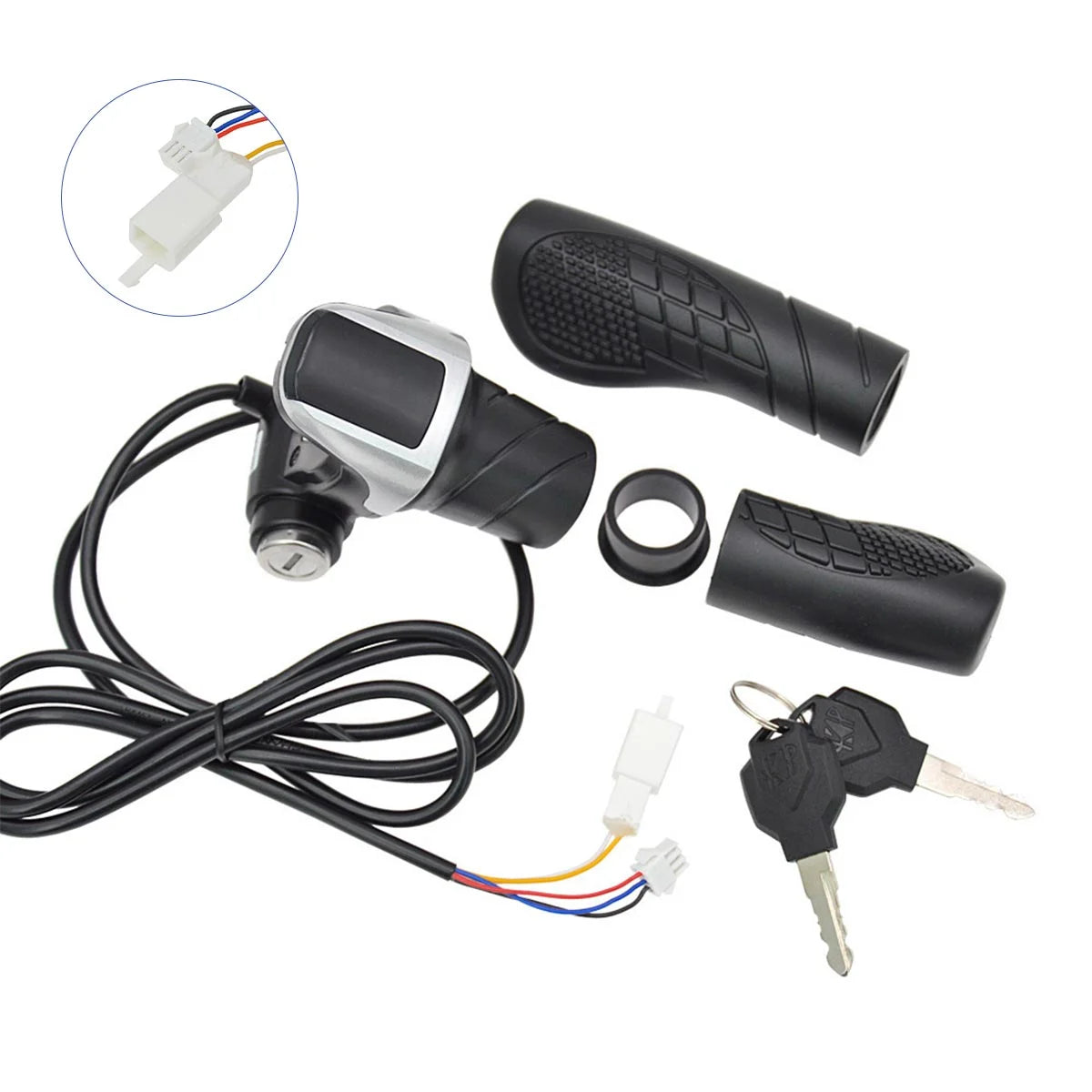 Poignée d'accélération rotative demi-longueur 36V avec écran LCD, clés de contact et poignées de guidon noires