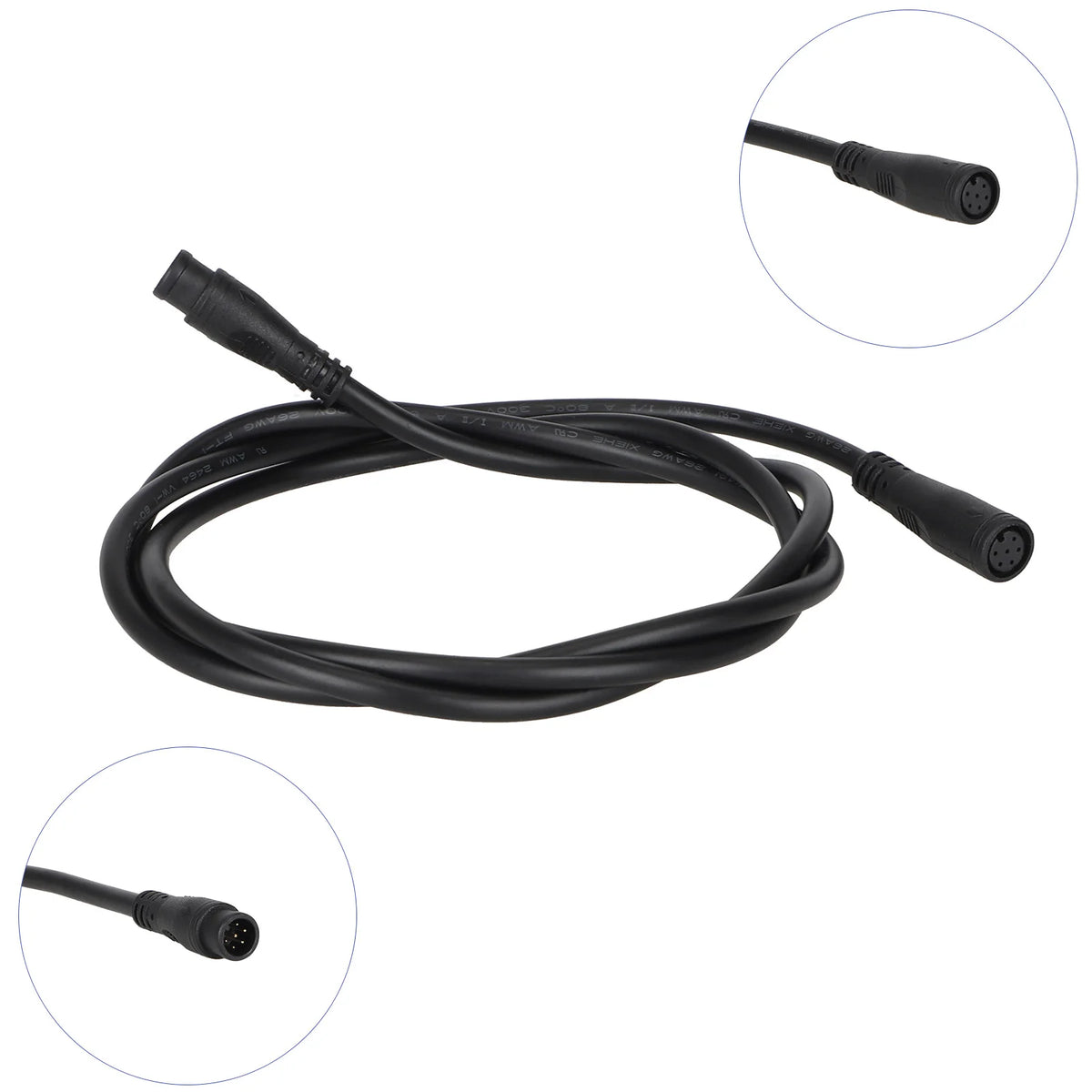 Câble connecteur étanche M8 6 broches noir de 100 cm avec embouts mâle et femelle