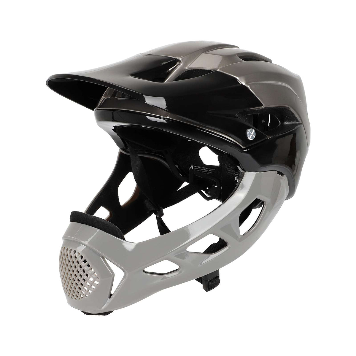 Casque intégral démontable noir et gris vu de trois quarts