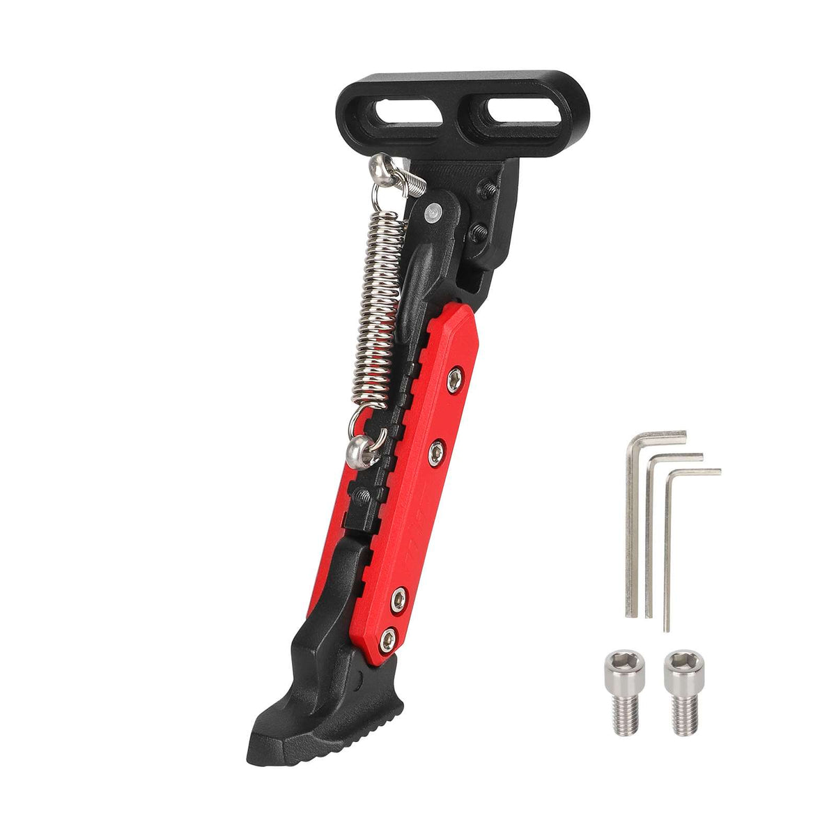Béquille réglable pour trottinette électrique avec ressort et vis de fixation