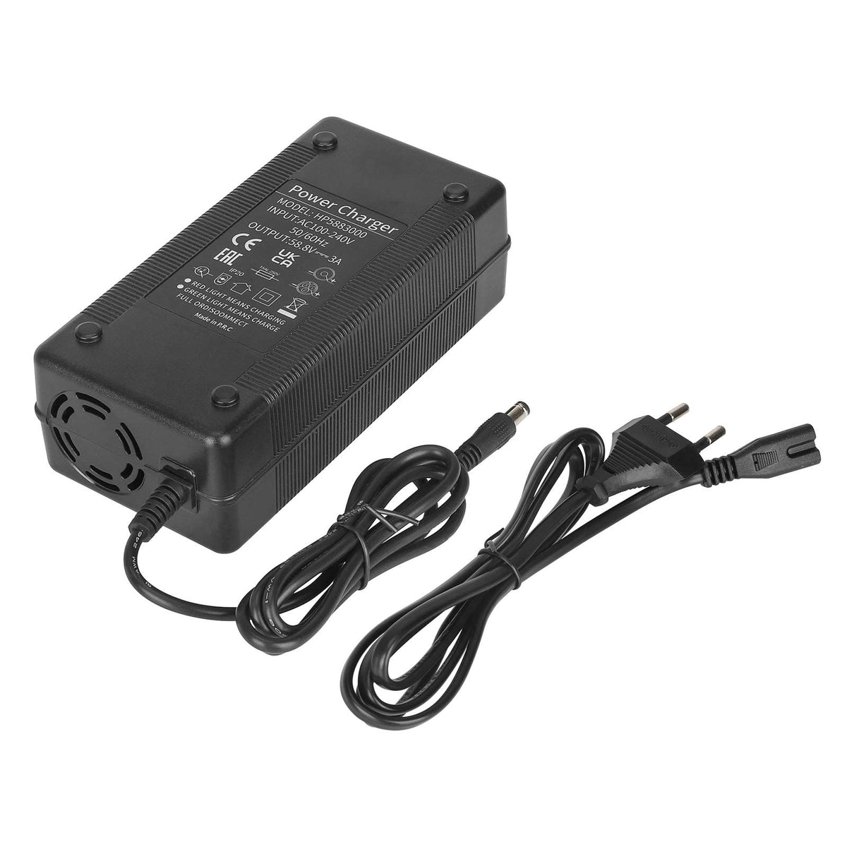 Chargeur 58,8V 3A noir avec câble secteur prise EU et connecteur DC 5,5 mm