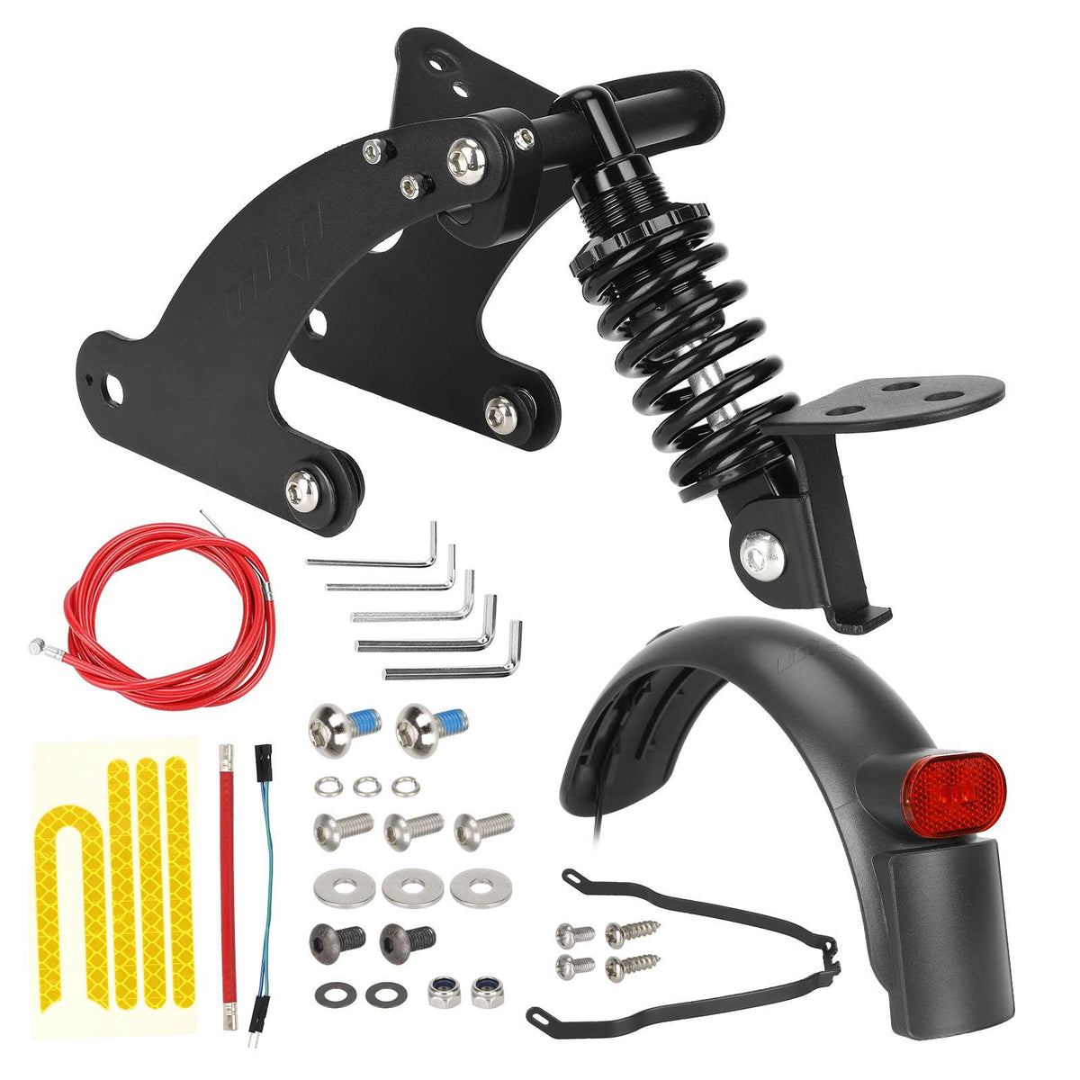 Kit de suspension arrière noire avec amortisseur à ressort, garde-boue, feu et visserie