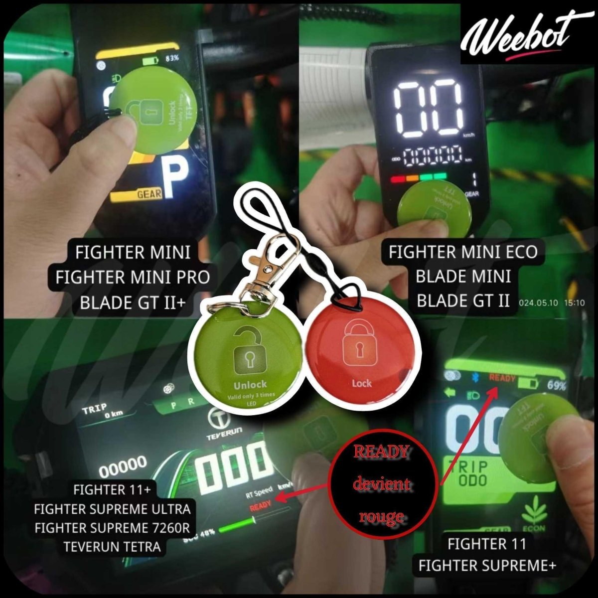 Badges NFC (Vert/Rouge) pour Trottinette Electrique Teverun - Weebot