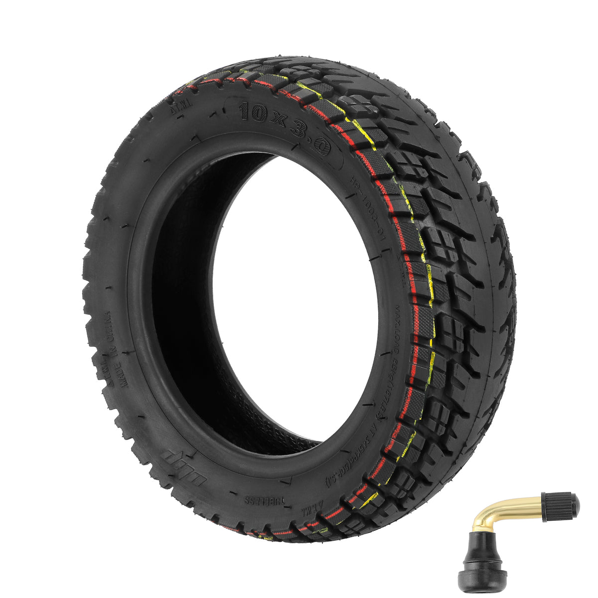 Pneu tubeless tout-terrain 10 pouces noir avec valve coudée 90 degrés PVR50