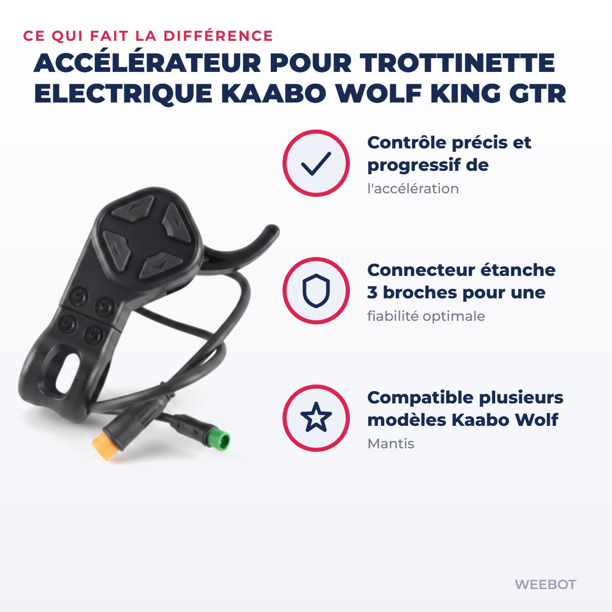 Accélérateur pour Trottinette Electrique Kaabo Wolf King GTR — points forts : Contrôle précis et progressif de