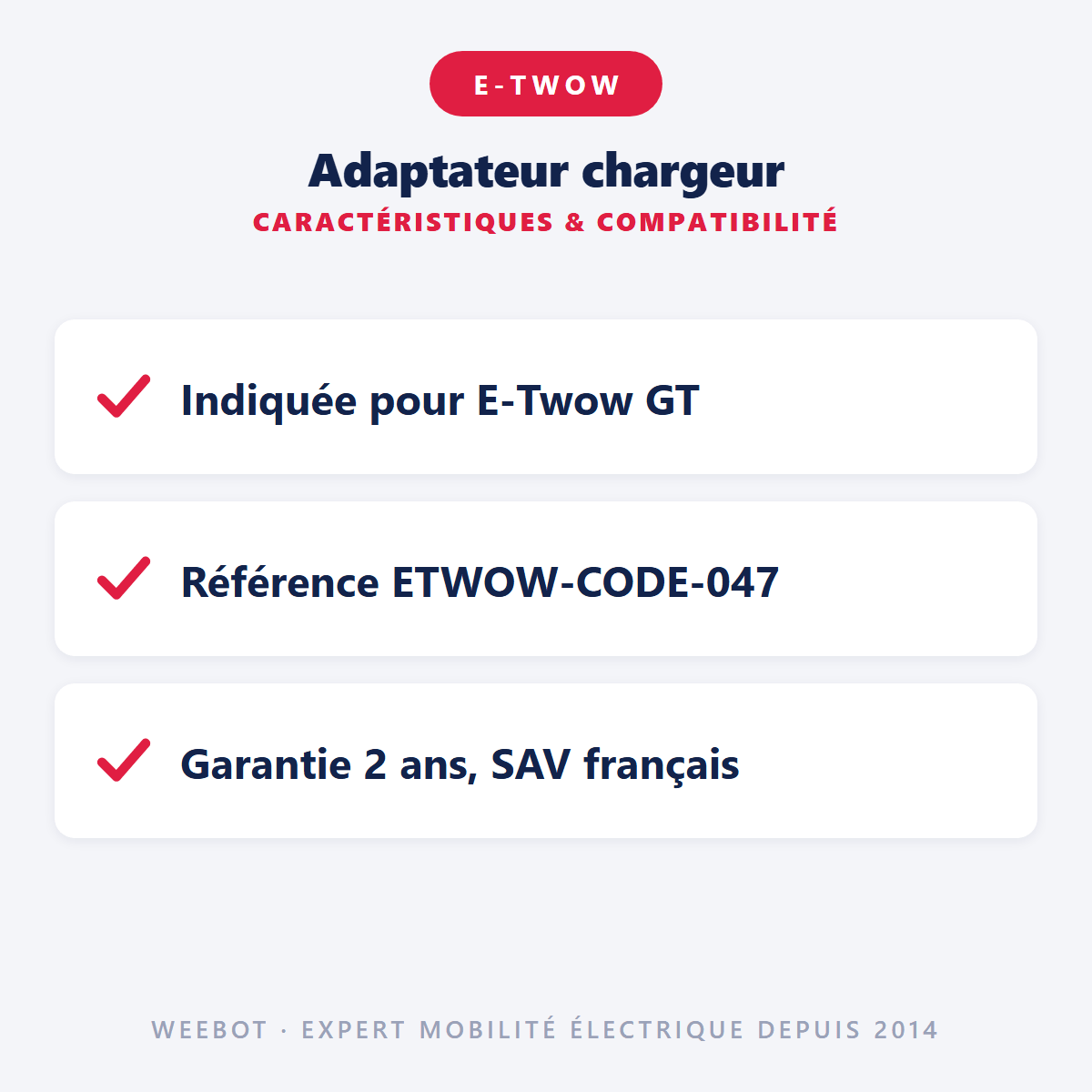 Adaptateur chargeur pour Trottinette Electrique E-Twow GT - Weebot
