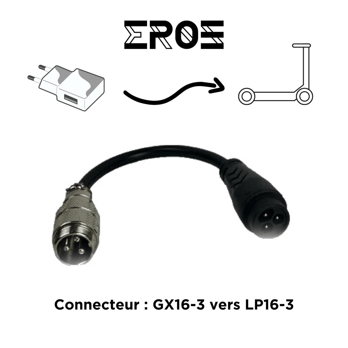 Adaptateur Chargeur GX16 - 3 Vers LP - 16 - 3 pour Trottinette Électrique - Weebot