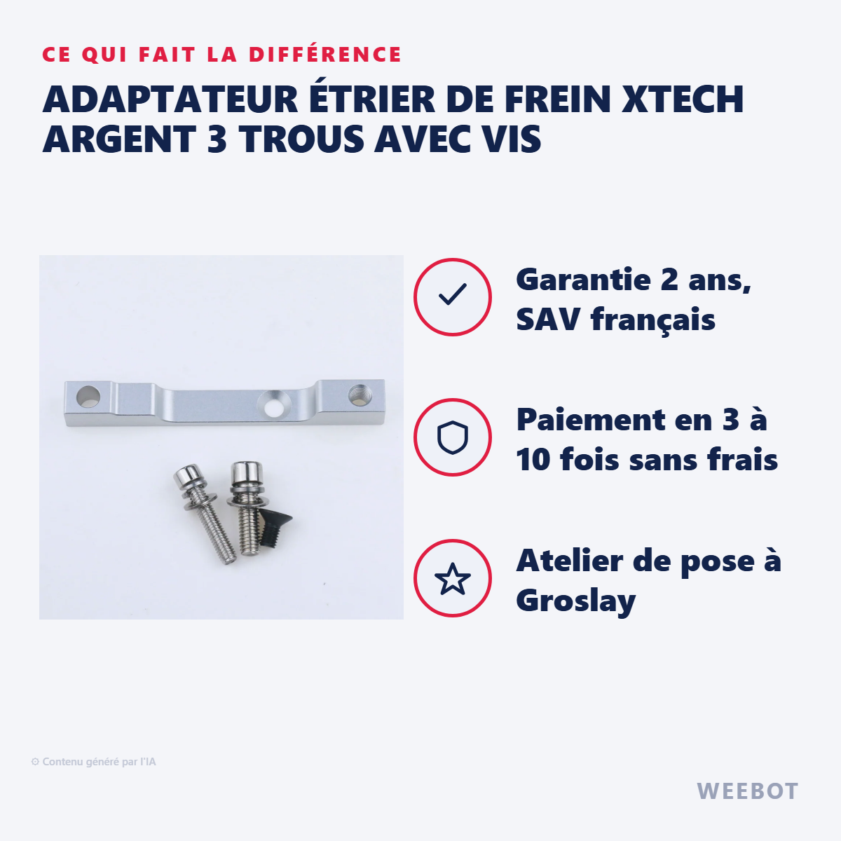 Adaptateur Étrier de Frein Xtech Argent 3 Trous avec Vis : les points forts