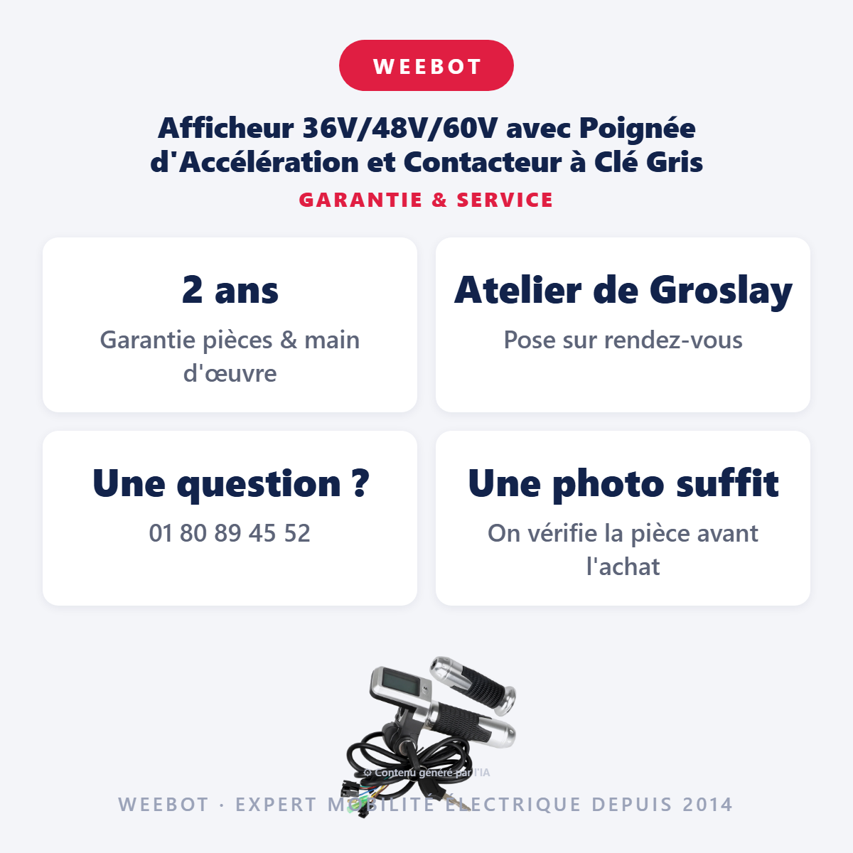 Afficheur 36V/48V/60V avec Poignée d'Accélération et Contacteur à Clé Gris : garantie 2 ans et service après-vente