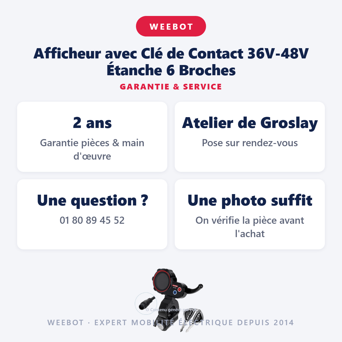 Afficheur avec Clé de Contact 36V-48V Étanche 6 Broches : garantie 2 ans et service après-vente