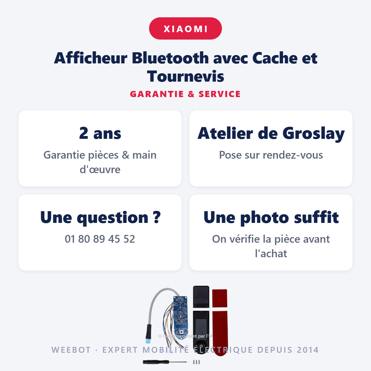 Afficheur Bluetooth avec Cache et Tournevis : garantie 2 ans et service après-vente