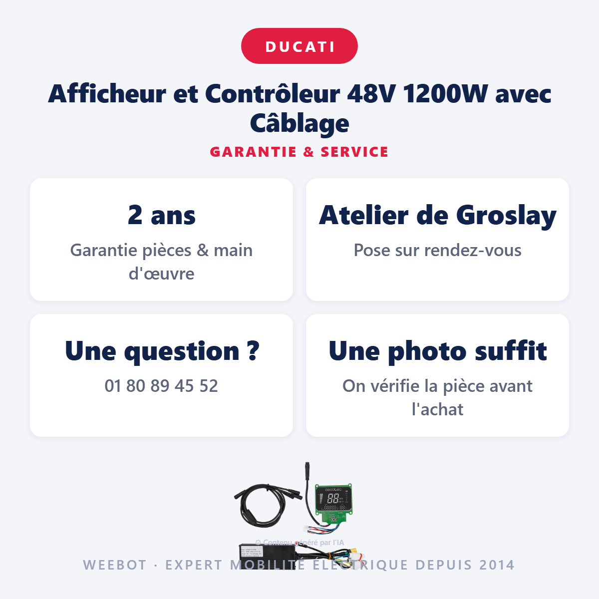 Afficheur et Contrôleur 48V 1200W avec Câblage : garantie 2 ans et service après-vente