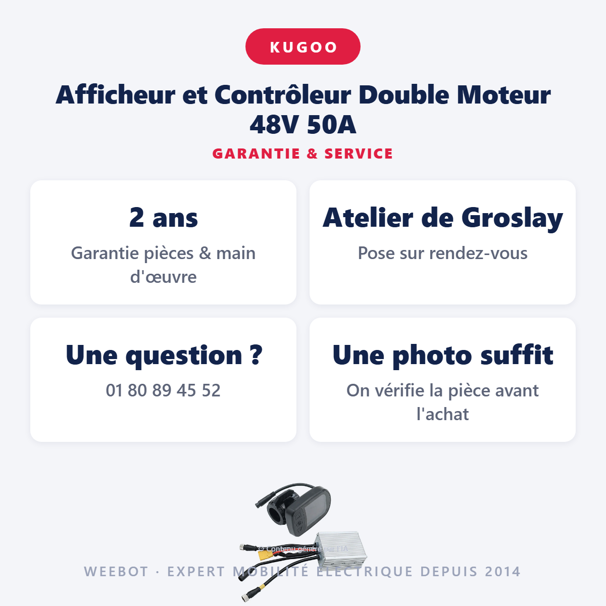Afficheur et Contrôleur Double Moteur 48V 50A : garantie 2 ans et service après-vente