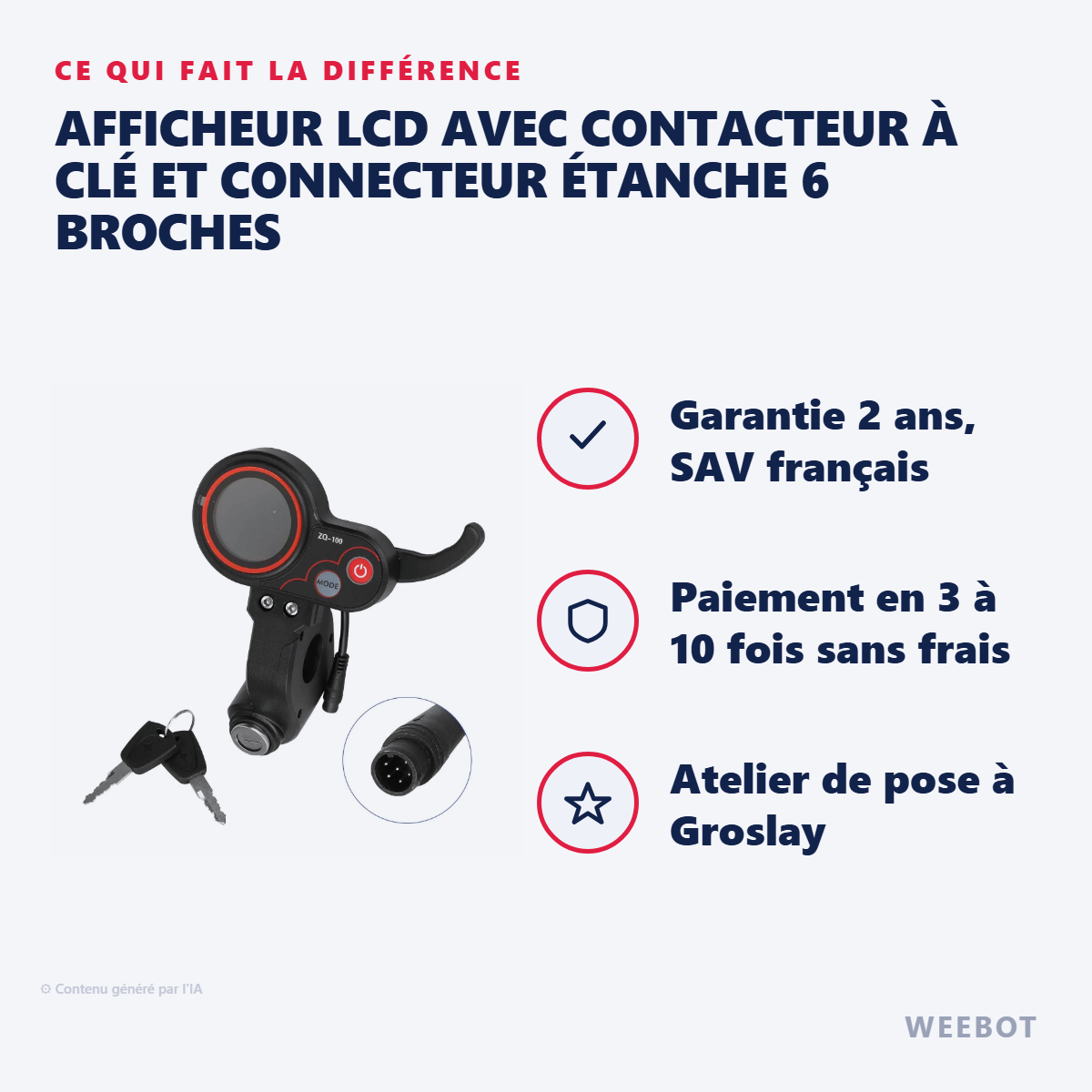Afficheur LCD avec Contacteur à Clé et Connecteur Étanche 6 Broches : les points forts