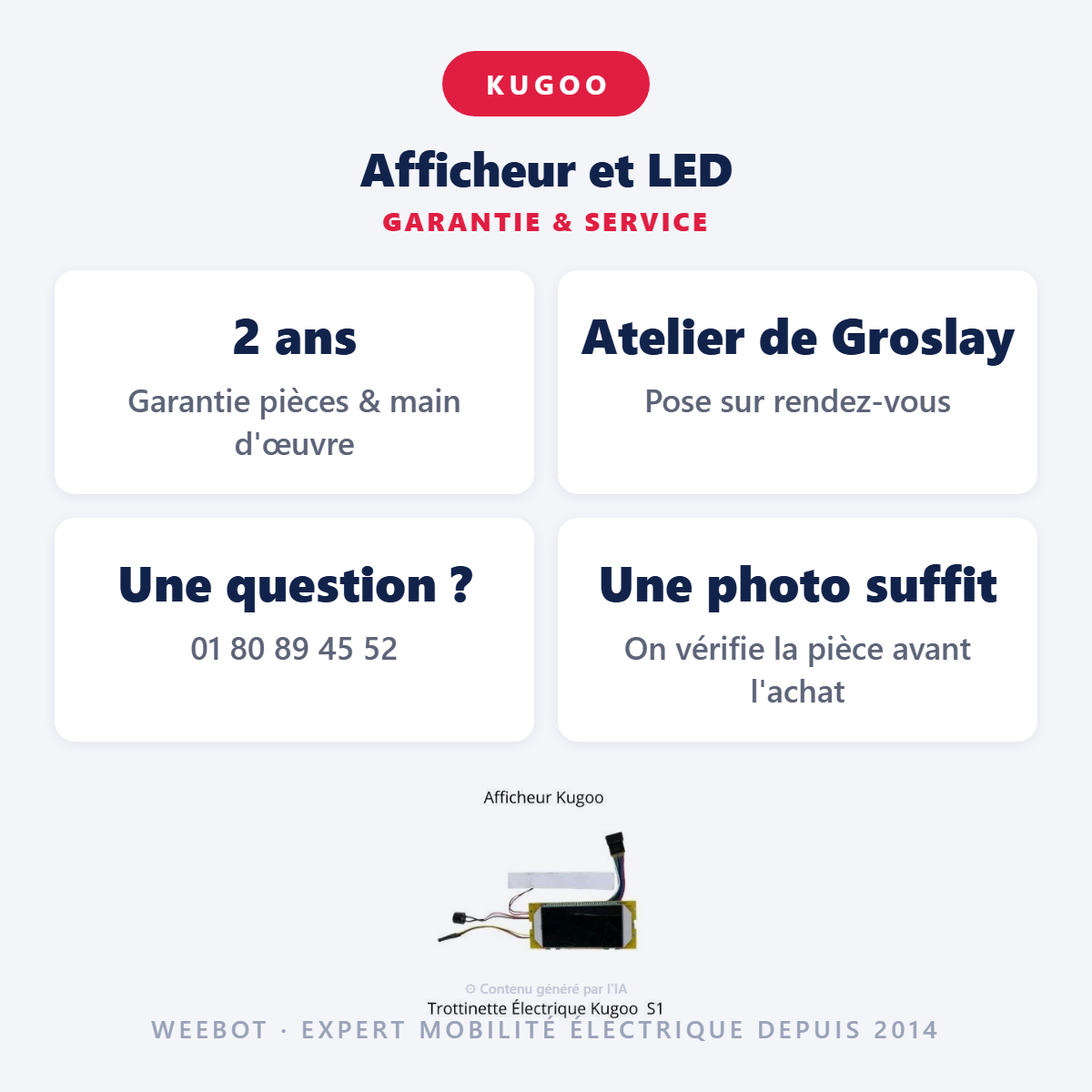 Afficheur et LED : garantie 2 ans et service après-vente