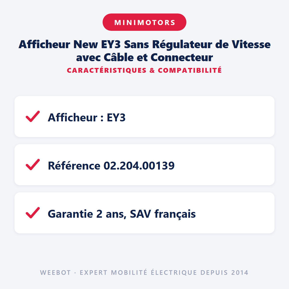 Afficheur New EY3 Sans Régulateur de Vitesse avec Câble et Connecteur : caractéristiques et compatibilité