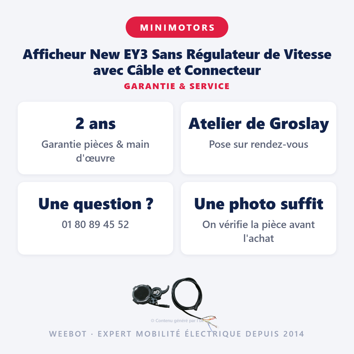 Afficheur New EY3 Sans Régulateur de Vitesse avec Câble et Connecteur : garantie 2 ans et service après-vente