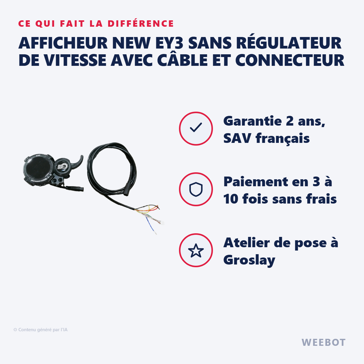 Afficheur New EY3 Sans Régulateur de Vitesse avec Câble et Connecteur : les points forts