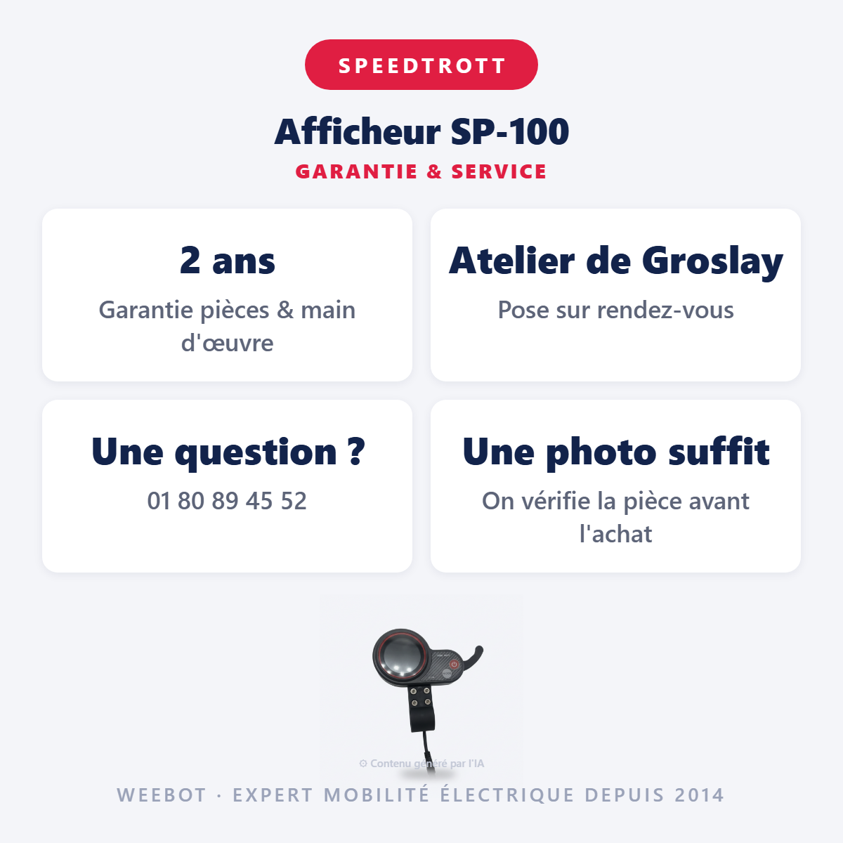 Afficheur SP-100 : garantie 2 ans et service après-vente