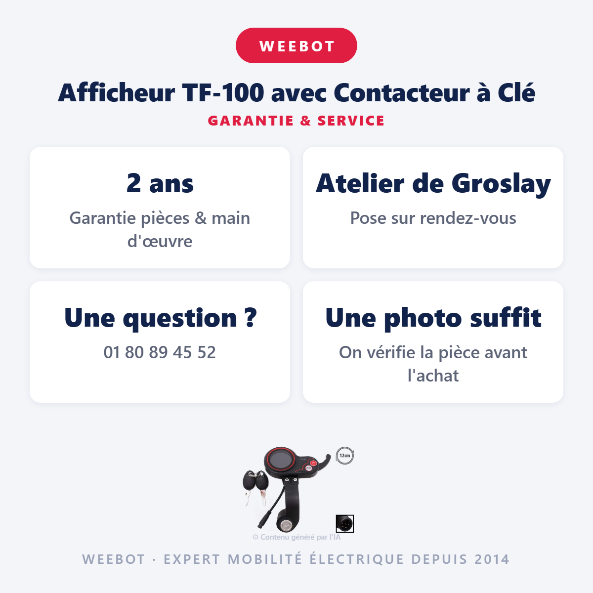 Afficheur TF-100 avec Contacteur à Clé : garantie 2 ans et service après-vente