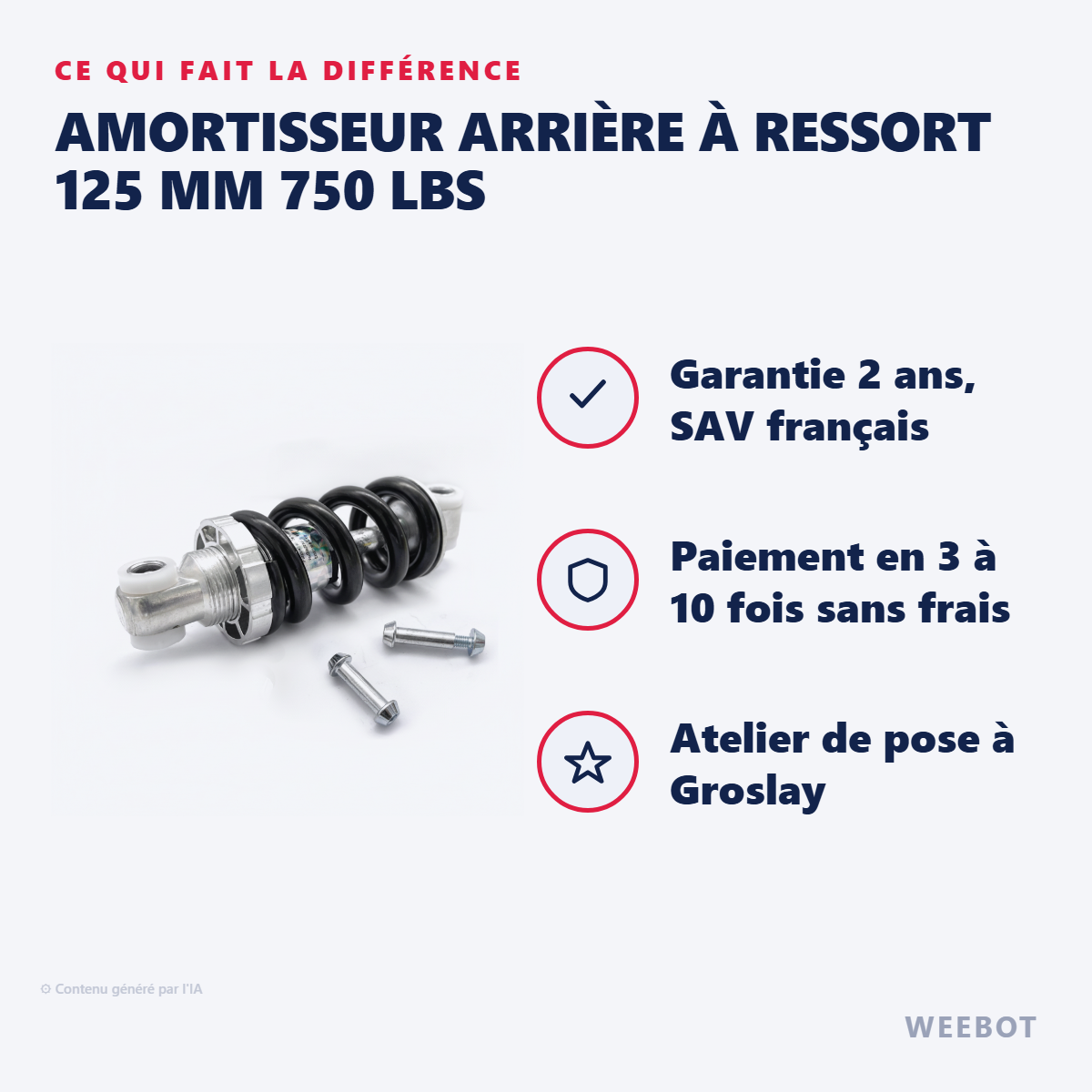 Amortisseur Arrière à Ressort 125 mm 750 lbs : les points forts