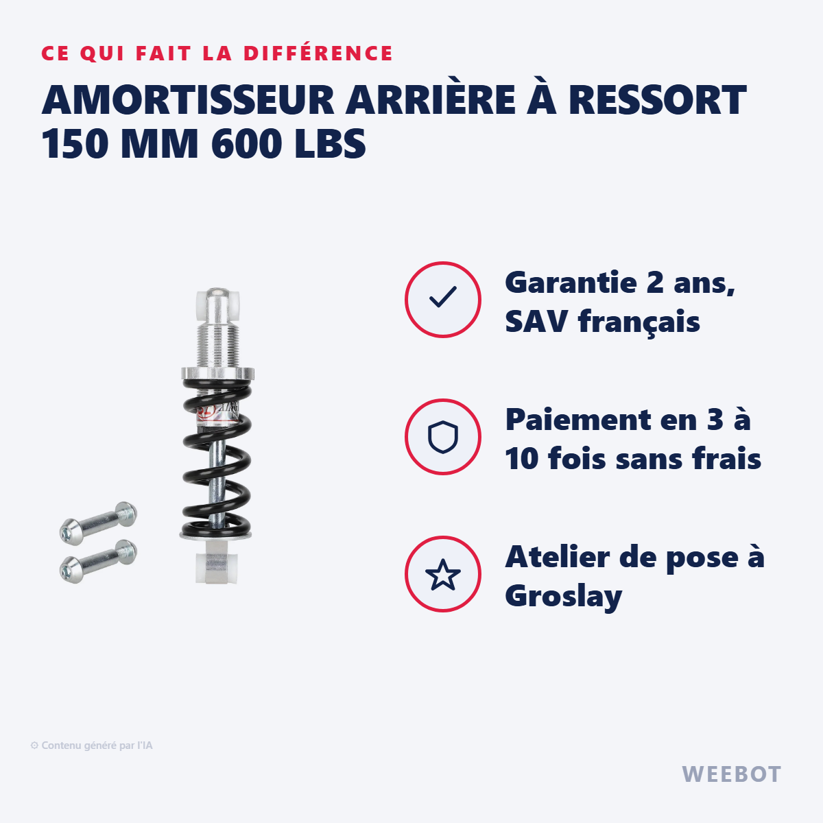 Amortisseur Arrière à Ressort 150 mm 600 lbs : les points forts