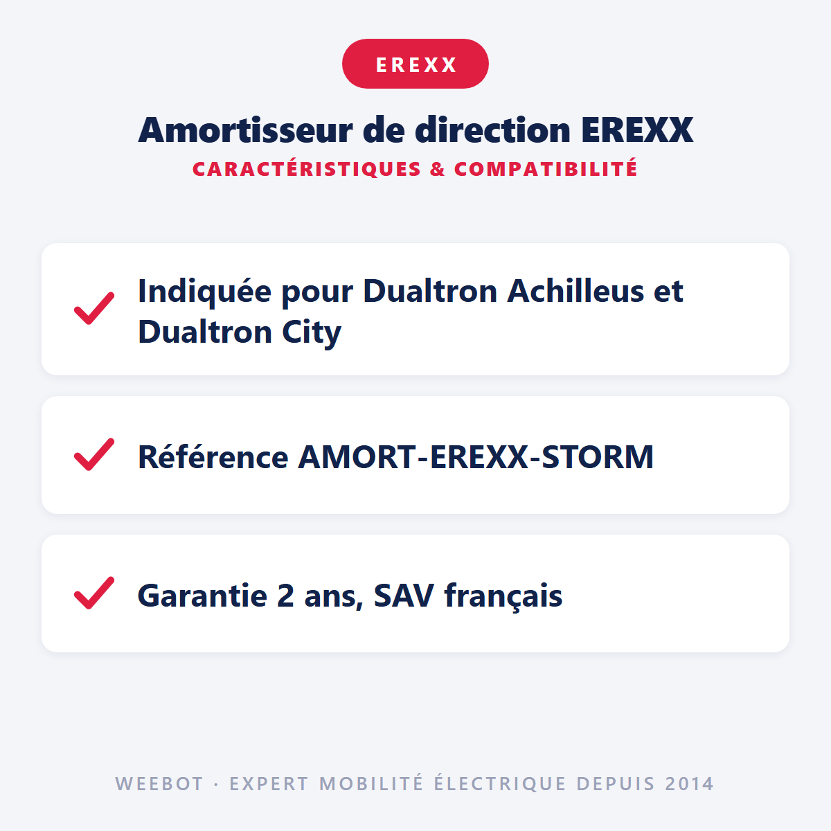 Amortisseur de direction EREXX : caractéristiques et compatibilité