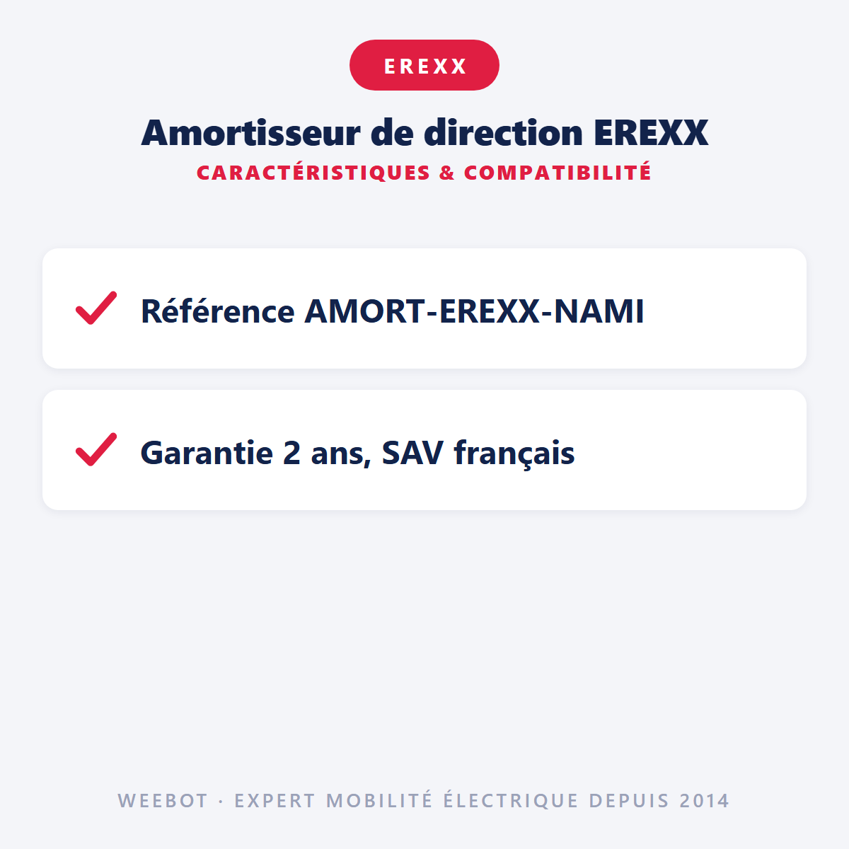 Amortisseur de direction EREXX : caractéristiques et compatibilité