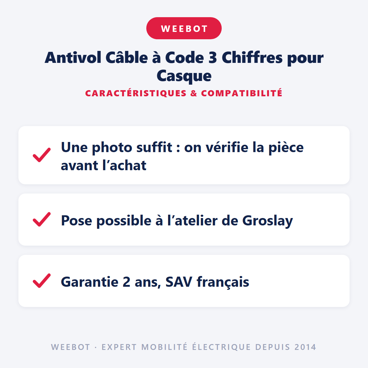 Antivol Câble à Code 3 Chiffres pour Casque : caractéristiques et compatibilité