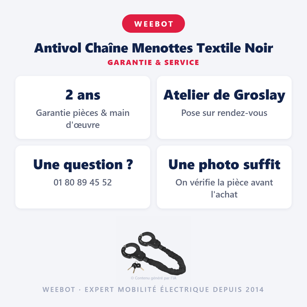 Antivol Chaîne Menottes Textile Noir : garantie 2 ans et service après-vente