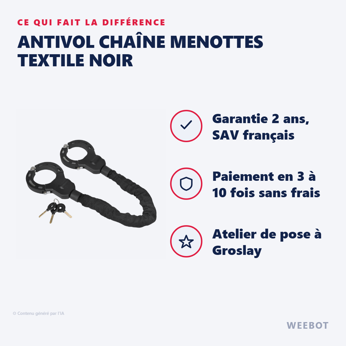 Antivol Chaîne Menottes Textile Noir : les points forts