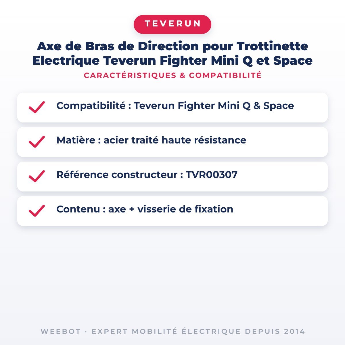 Axe de Bras de Direction pour Trottinette Electrique Teverun Fighter Mini Q et Space - Weebot