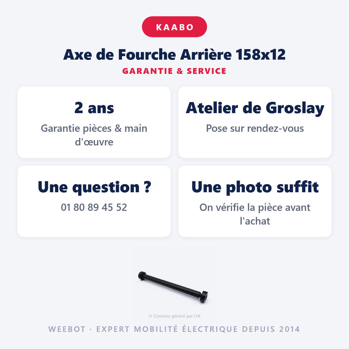 Axe de Fourche Arrière 158x12 pour Trottinette Électrique Kaabo Wolf Warrior GT Pro Plus - Weebot
