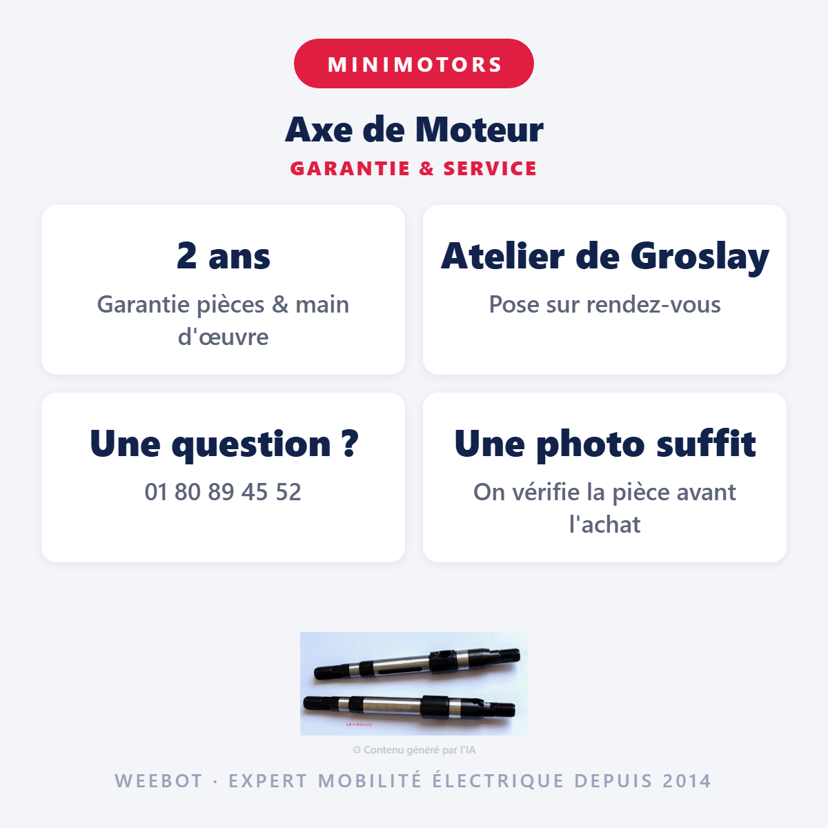 Axe de Moteur : garantie 2 ans et service après-vente