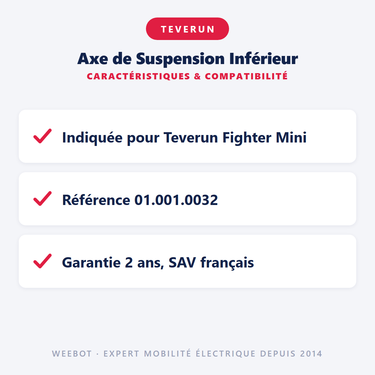 Axe de Suspension Inférieur pour Trottinette Electrique Fighter Mini - Teverun - Weebot