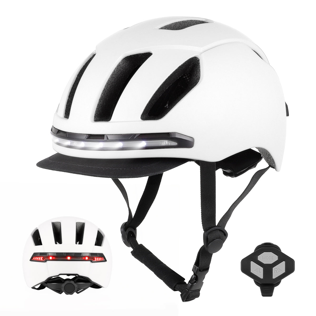 Casque Intelligent Connecté avec Clignotants et Télécommande sans Fil Blanc