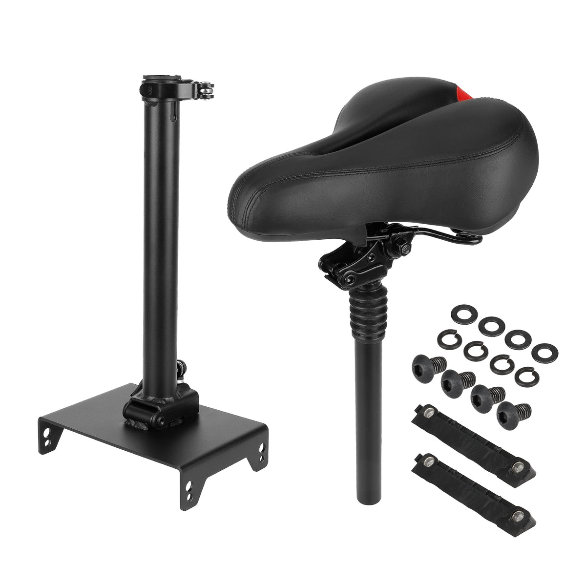 Selle pliable noire pour trottinette électrique avec tige, support et visserie