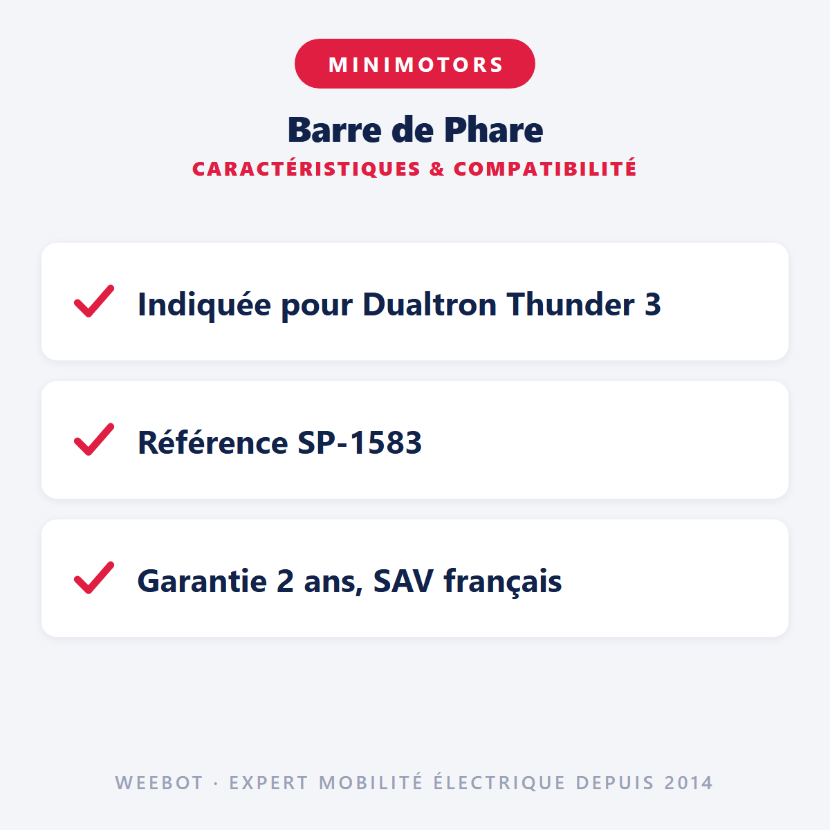 Barre de Phare Pour Trottinette Électrique Minimotors Dualtron Thunder 3 - Weebot