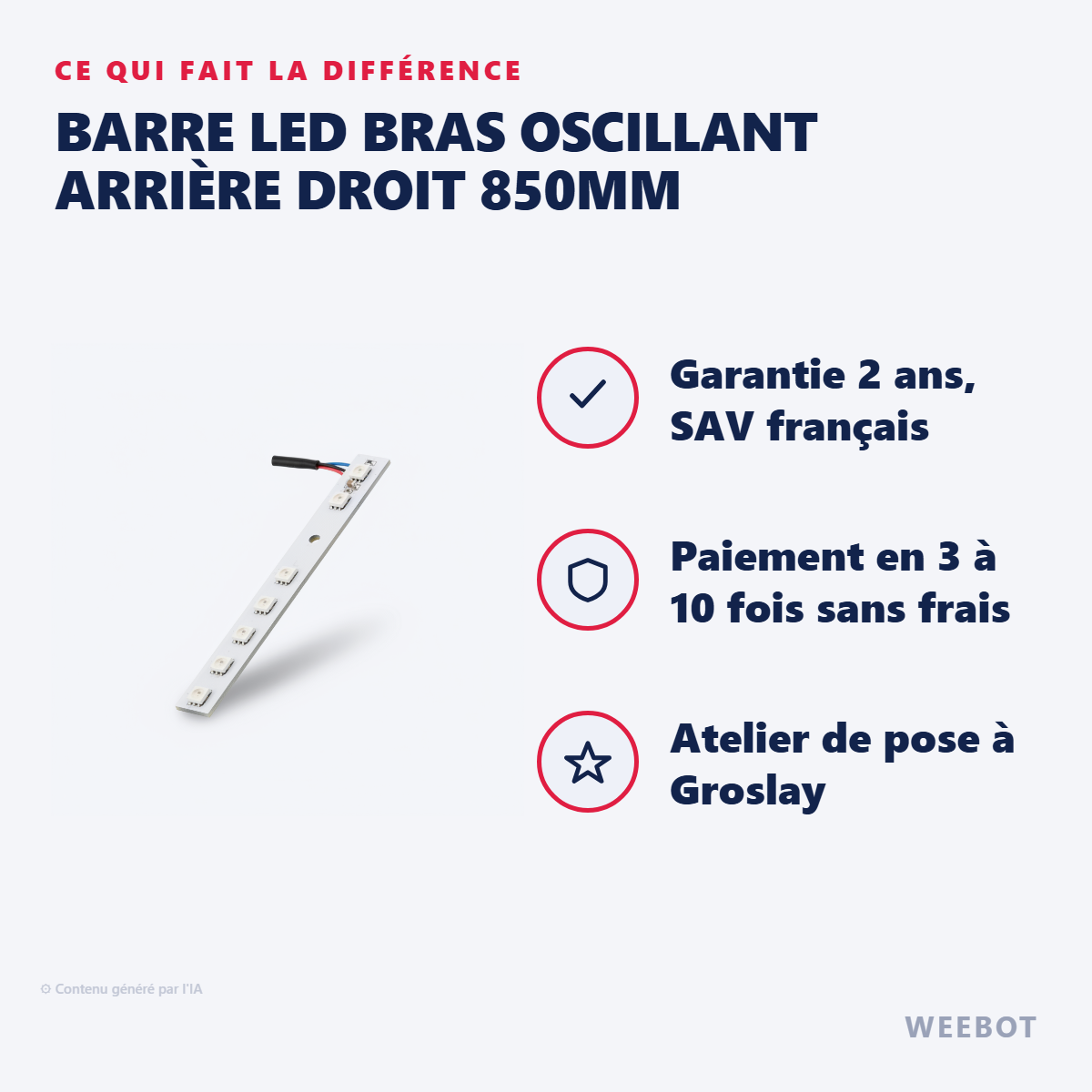 Barre LED Bras Oscillant Arrière Droit 850mm : les points forts