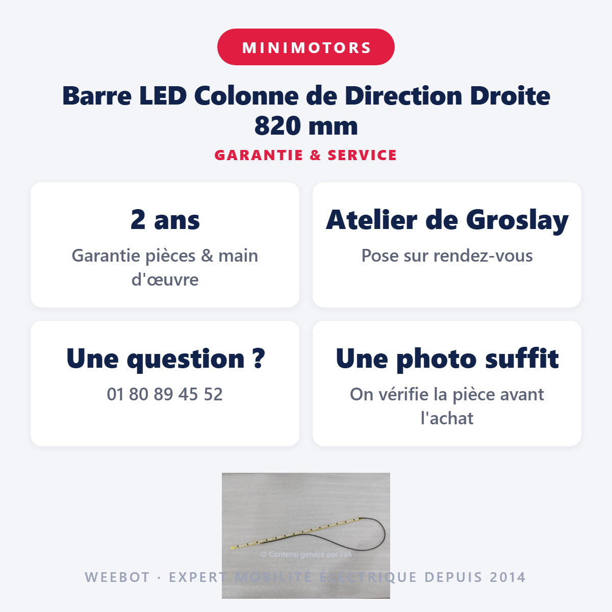 Barre LED Colonne de Direction Droite 820 mm : garantie 2 ans et service après-vente